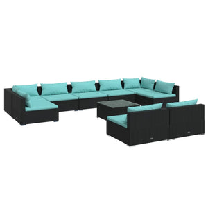 vidaXL 10-Piece Garden Lounge Set with Cushions Black Poly Rattan