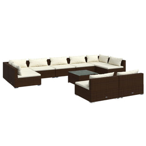 vidaXL 10-pc. Garden Lounge Set with Cushions Brown Poly Rattan