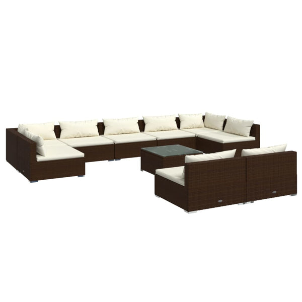 vidaXL 10-pc. Garden Lounge Set with Cushions Brown Poly Rattan