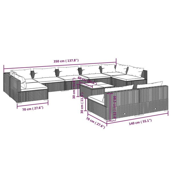 vidaXL 10-pc. Garden Lounge Set with Cushions Brown Poly Rattan