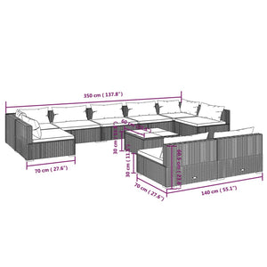 vidaXL 10-pc. Garden Lounge Set with Cushions Brown Poly Rattan