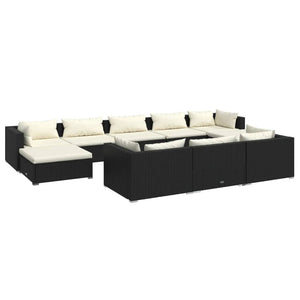 vidaXL 10-Piece Garden Lounge Set with Cushions Black Poly Rattan