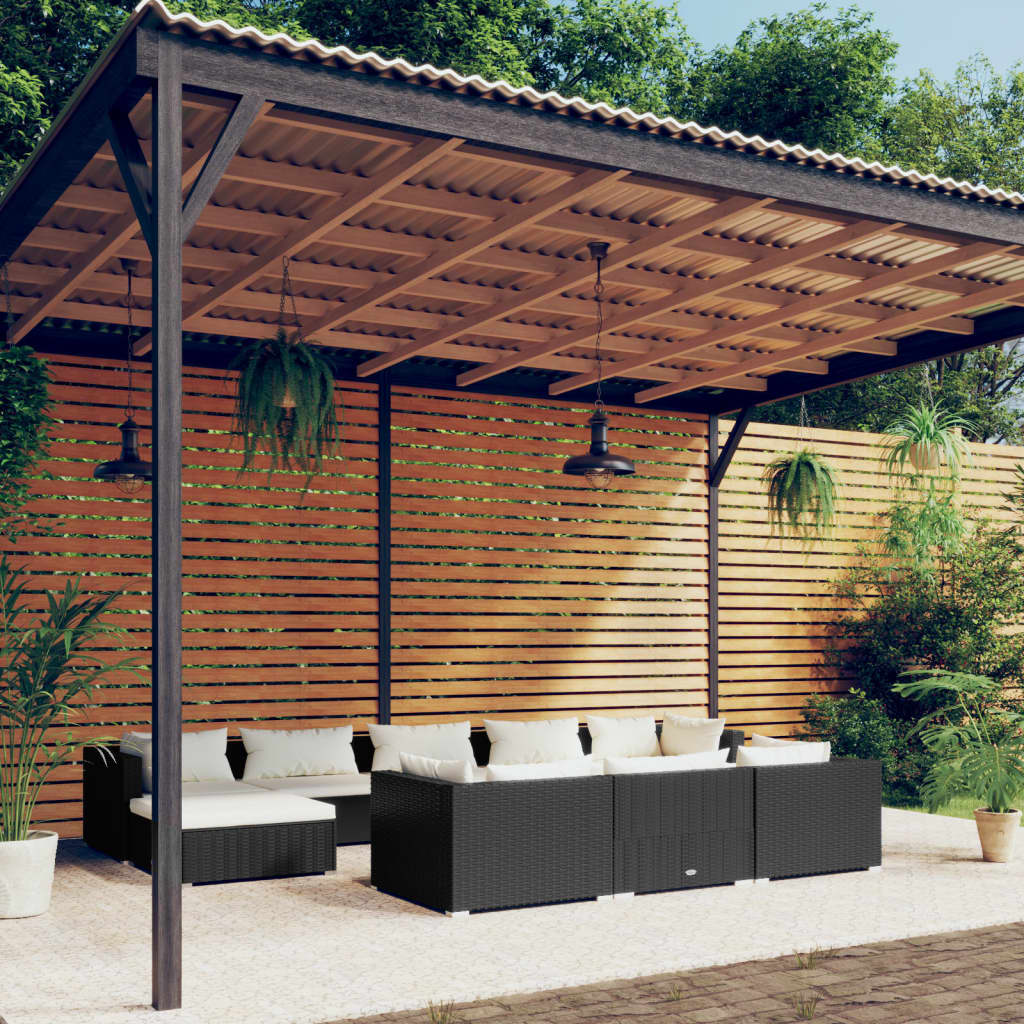 vidaXL 10-Piece Garden Lounge Set with Cushions Black Poly Rattan