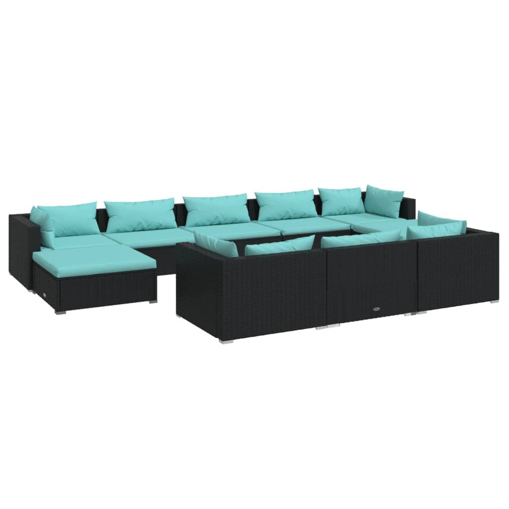 vidaXL 10-Piece Garden Lounge Set with Cushions Black Poly Rattan