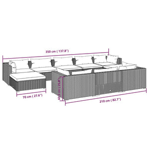 vidaXL 10-Piece Garden Lounge Set with Cushions Black Poly Rattan