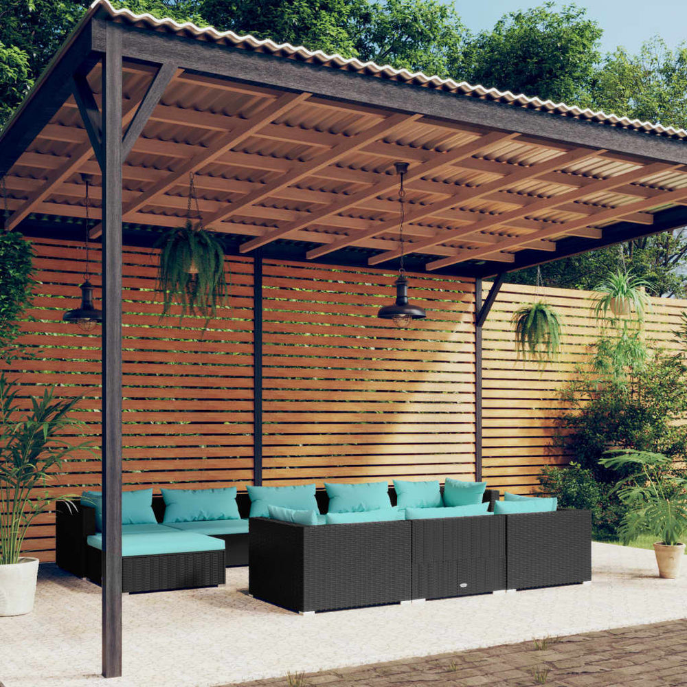 vidaXL 10-Piece Garden Lounge Set with Cushions Black Poly Rattan