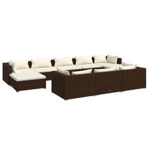 vidaXL 10-pc. Garden Lounge Set with Cushions Brown Poly Rattan