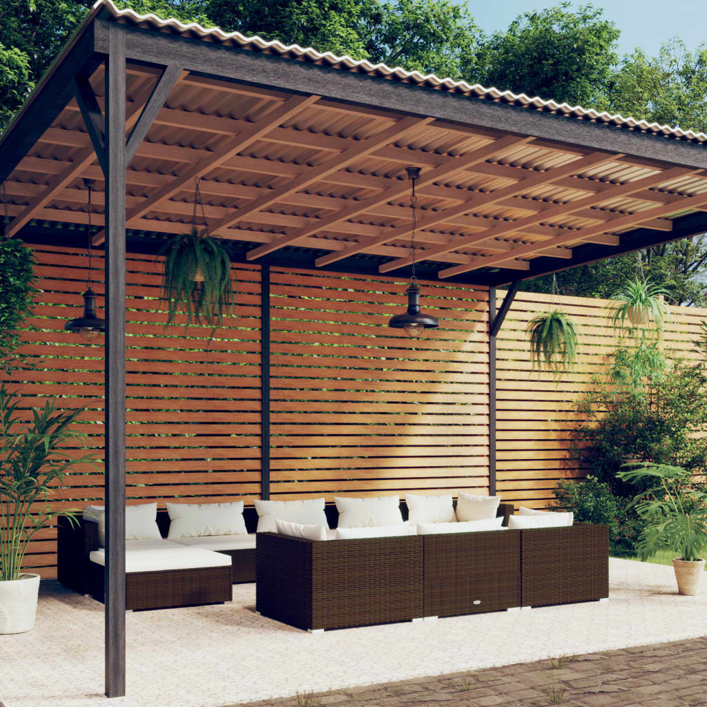 vidaXL 10-pc. Garden Lounge Set with Cushions Brown Poly Rattan