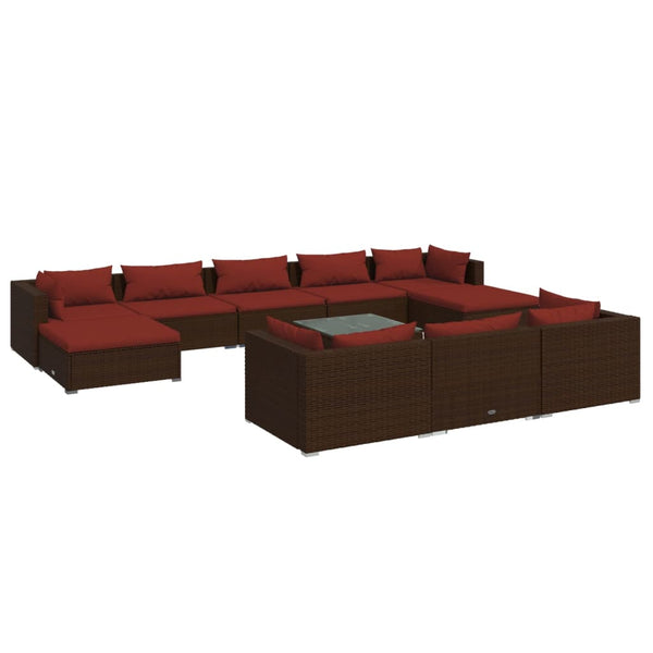 vidaXL 11-Piece Garden Lounge Set with Cushions Brown Poly Rattan