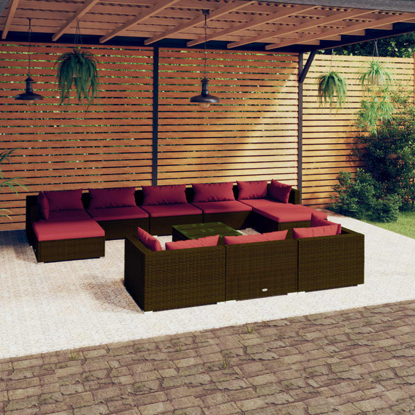 vidaXL 11-Piece Garden Lounge Set with Cushions Brown Poly Rattan