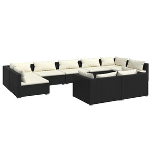 vidaXL 9-piece Garden Lounge Set with Cushions Black Poly Rattan