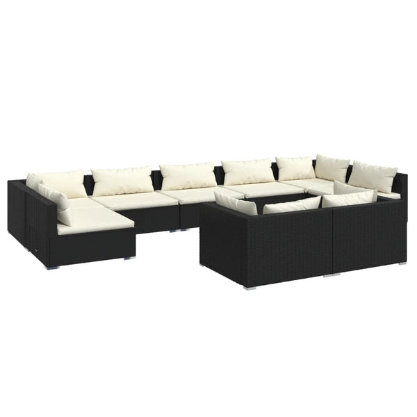 vidaXL 9-piece Garden Lounge Set with Cushions Black Poly Rattan