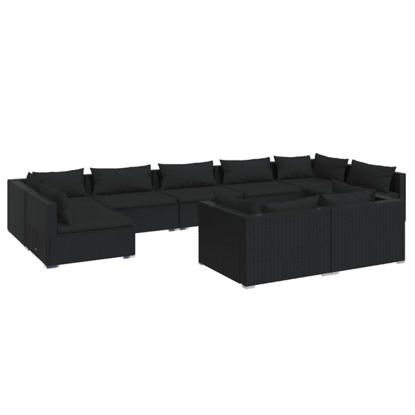 vidaXL 9-piece Garden Lounge Set with Cushions Black Poly Rattan