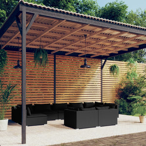 vidaXL 9-piece Garden Lounge Set with Cushions Black Poly Rattan