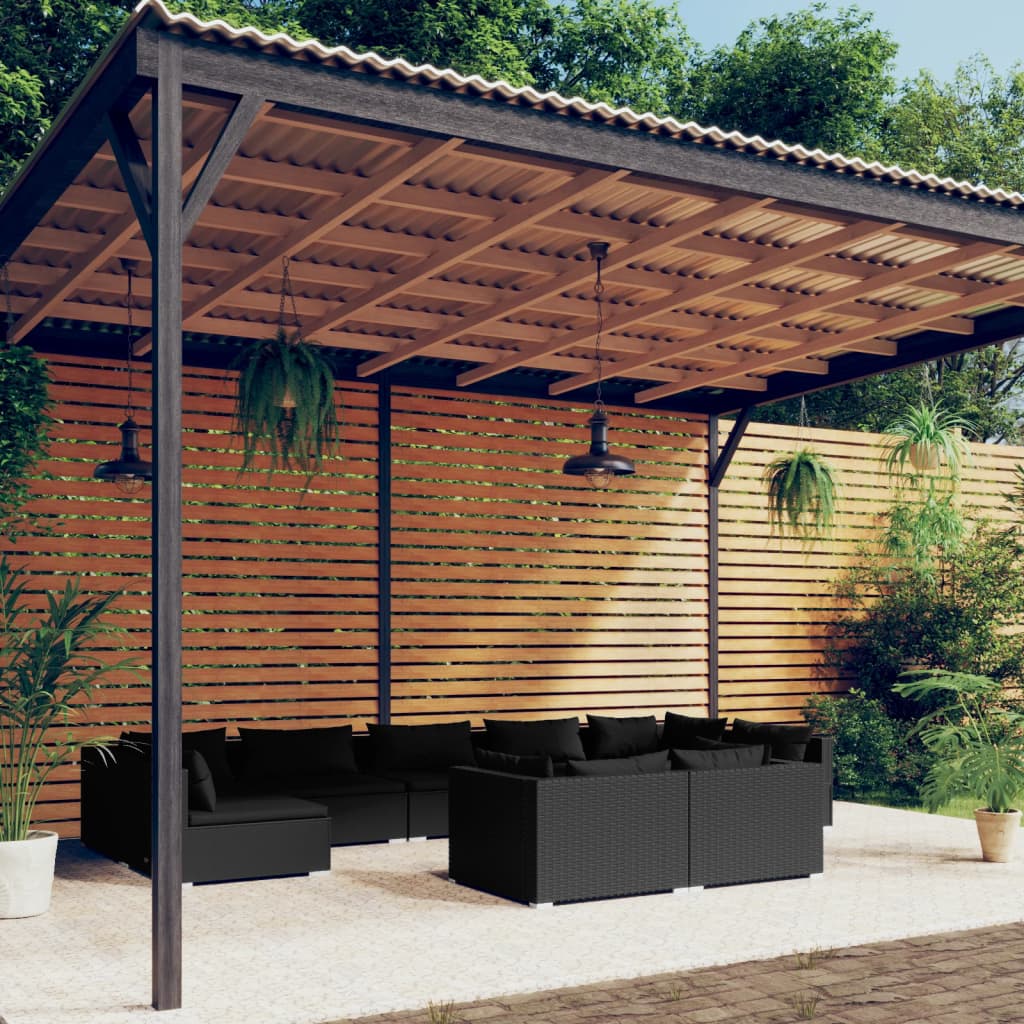 vidaXL 9-piece Garden Lounge Set with Cushions Black Poly Rattan