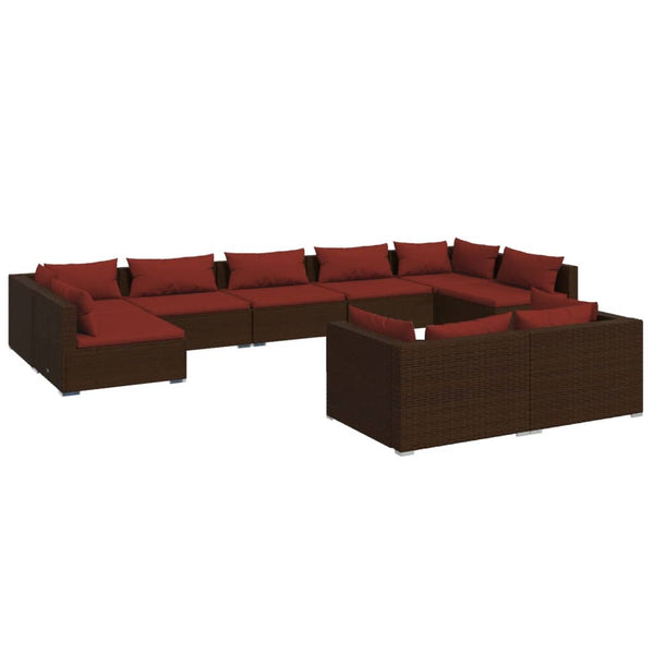 vidaXL 9-piece Garden Lounge Set with Cushions Brown Poly Rattan