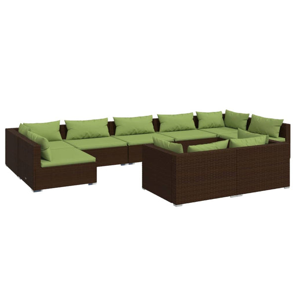 vidaXL 9-piece Garden Lounge Set with Cushions Brown Poly Rattan