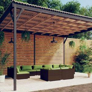 vidaXL 9-piece Garden Lounge Set with Cushions Brown Poly Rattan