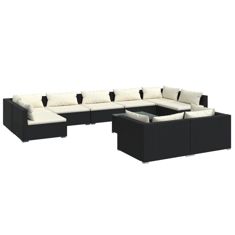vidaXL 10-Piece Garden Lounge Set with Cushions Black Poly Rattan