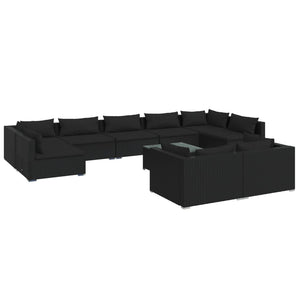 vidaXL 10-Piece Garden Lounge Set with Cushions Black Poly Rattan