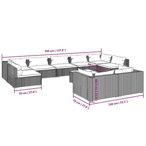 vidaXL 10-Piece Garden Lounge Set with Cushions Black Poly Rattan