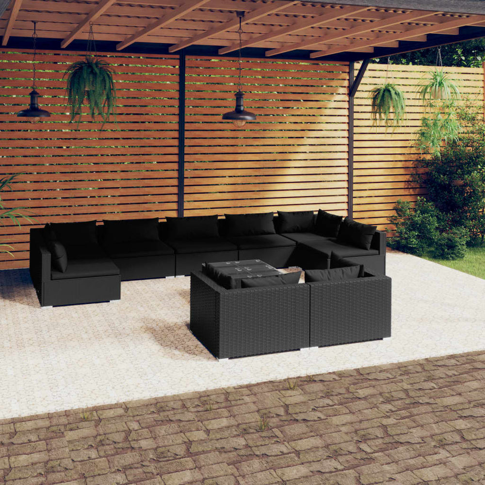 vidaXL 10-Piece Garden Lounge Set with Cushions Black Poly Rattan