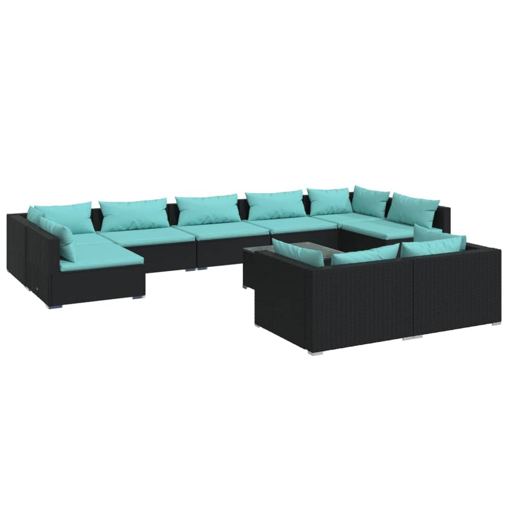 vidaXL 10-Piece Garden Lounge Set with Cushions Black Poly Rattan