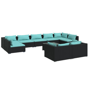 vidaXL 10-Piece Garden Lounge Set with Cushions Black Poly Rattan