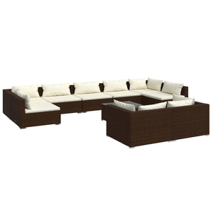 vidaXL 10-pc. Garden Lounge Set with Cushions Brown Poly Rattan