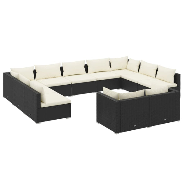 vidaXL 11-Piece Garden Lounge Set with Cushions Black Poly Rattan