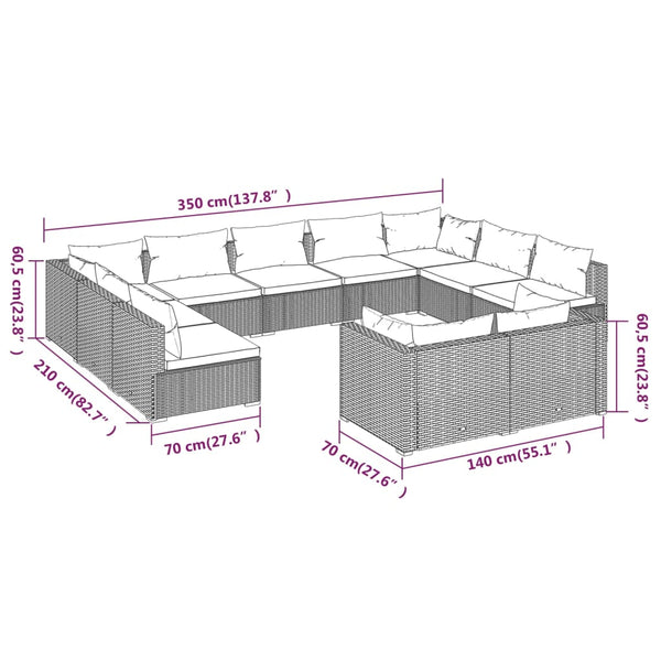 vidaXL 11-Piece Garden Lounge Set with Cushions Black Poly Rattan