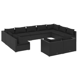 vidaXL 11-Piece Garden Lounge Set with Cushions Black Poly Rattan
