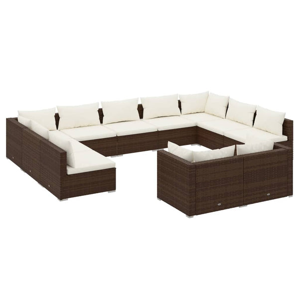 vidaXL 11-Piece Garden Lounge Set with Cushions Brown Poly Rattan