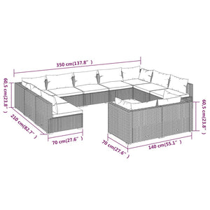 vidaXL 11-Piece Garden Lounge Set with Cushions Brown Poly Rattan