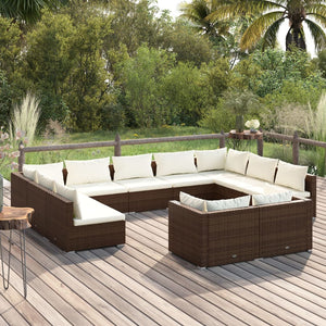 vidaXL 11-Piece Garden Lounge Set with Cushions Brown Poly Rattan