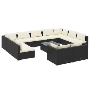 vidaXL 12-Piece Garden Lounge Set with Cushions Black Poly Rattan