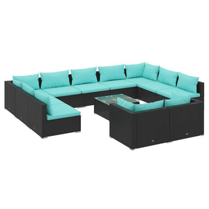 vidaXL 12-Piece Garden Lounge Set with Cushions Black Poly Rattan