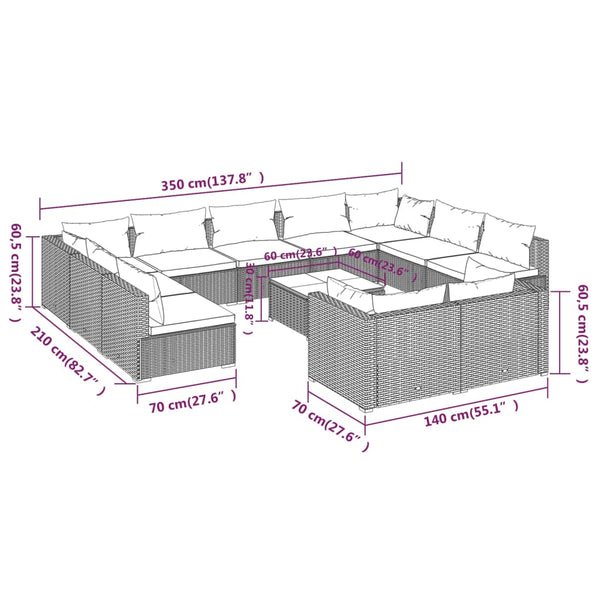 vidaXL 12-Piece Garden Lounge Set with Cushions Black Poly Rattan