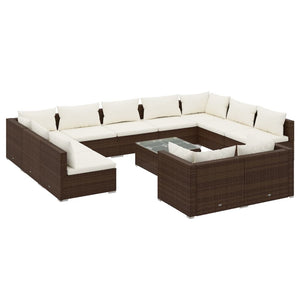 vidaXL 12-piece Garden Lounge Set with Cushions Brown Poly Rattan