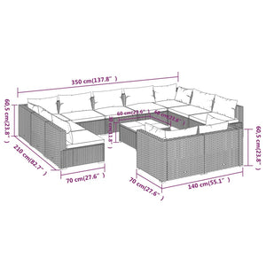 vidaXL 12-piece Garden Lounge Set with Cushions Brown Poly Rattan