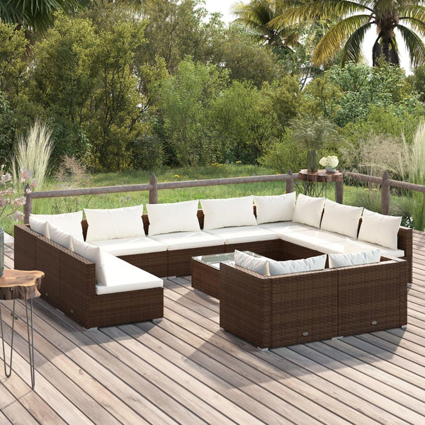 vidaXL 12-piece Garden Lounge Set with Cushions Brown Poly Rattan