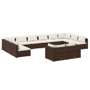 vidaXL 12-piece Garden Lounge Set with Cushions Brown Poly Rattan