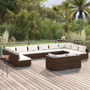 vidaXL 12-piece Garden Lounge Set with Cushions Brown Poly Rattan