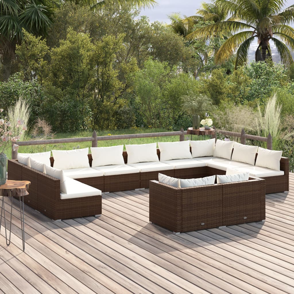 vidaXL 12-piece Garden Lounge Set with Cushions Brown Poly Rattan