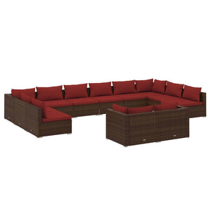 vidaXL 12-piece Garden Lounge Set with Cushions Brown Poly Rattan