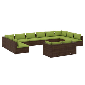 vidaXL 12-piece Garden Lounge Set with Cushions Brown Poly Rattan