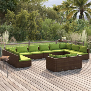 vidaXL 12-piece Garden Lounge Set with Cushions Brown Poly Rattan