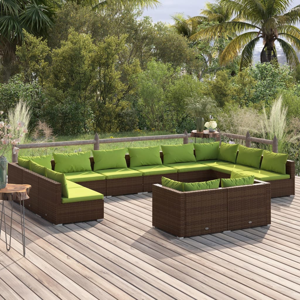 vidaXL 12-piece Garden Lounge Set with Cushions Brown Poly Rattan