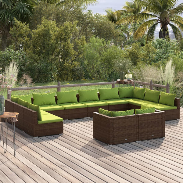 vidaXL 12-piece Garden Lounge Set with Cushions Brown Poly Rattan