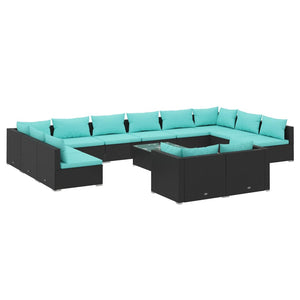 vidaXL 13-piece Garden Lounge Set with Cushions Black Poly Rattan